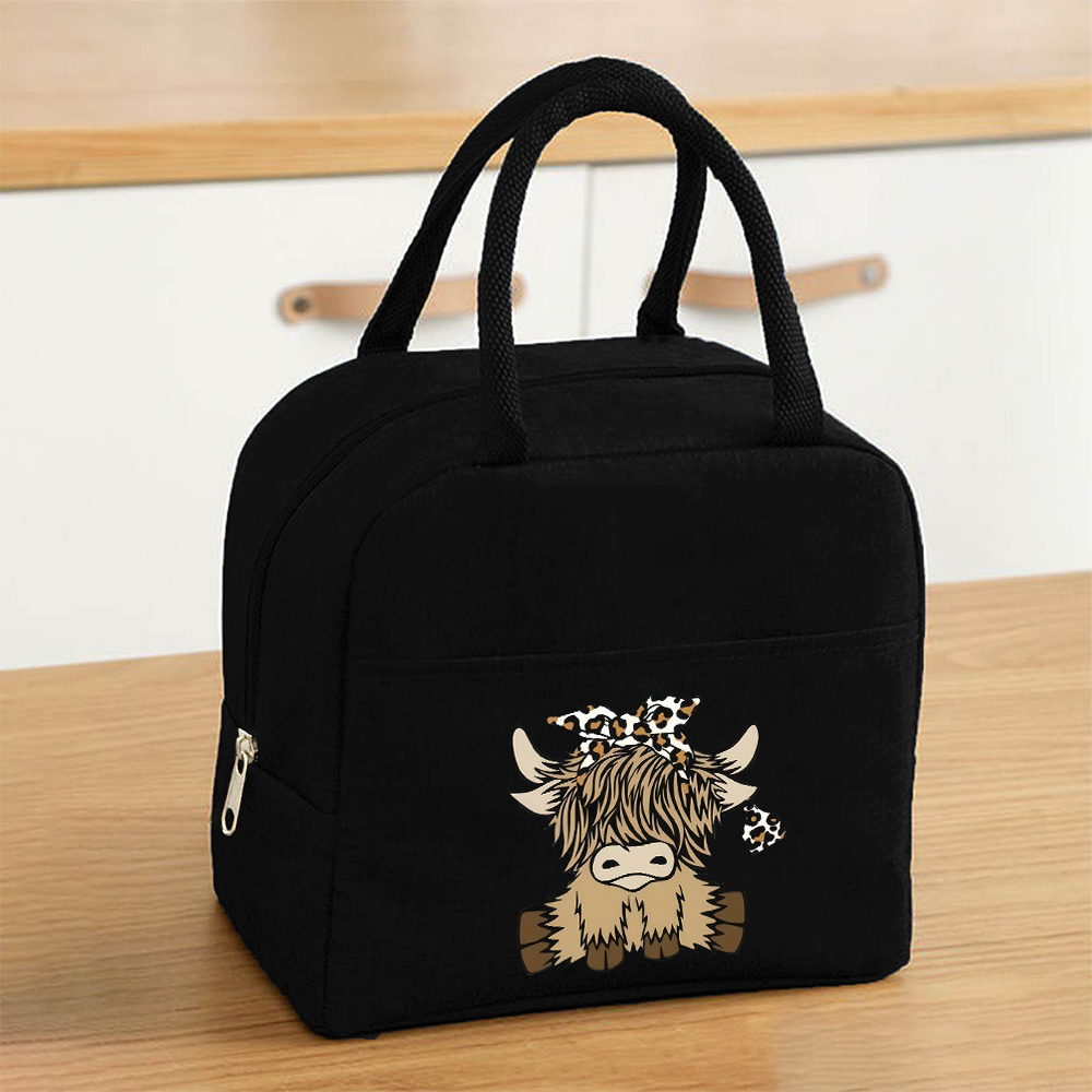 TEMU 1 Adorable Highland Cow Lunch Tote Bag With Space, Perfect For Commuting, Camping, And Picnics—suitable For Non-food Items. (non-food Contact)