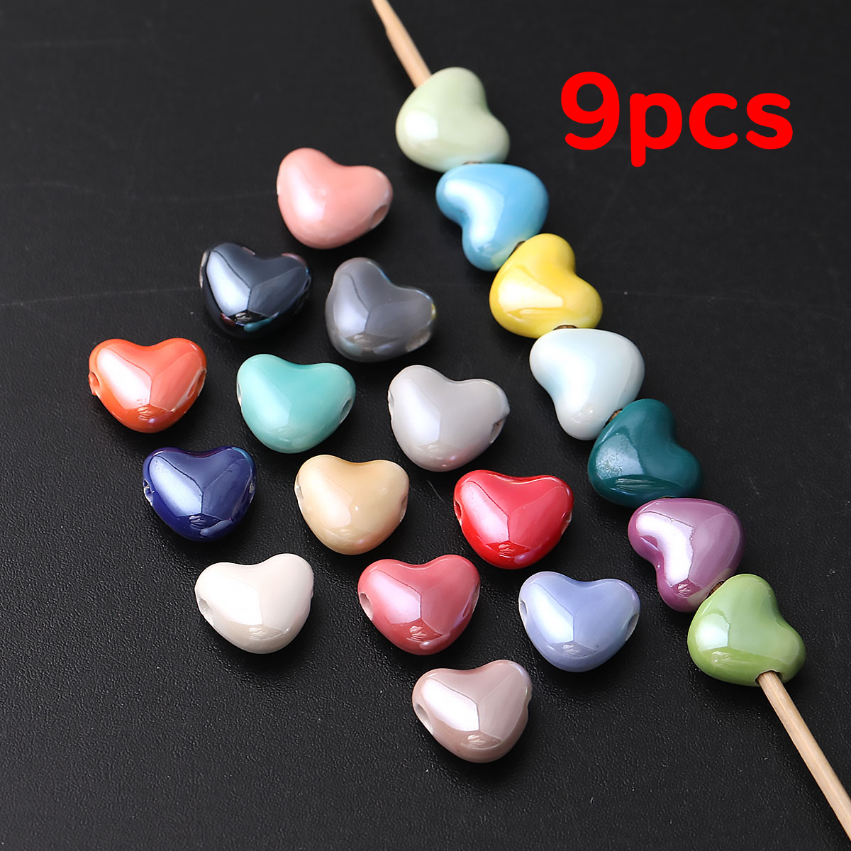 TEMU 9pcs Random Color Ceramic Small Size Horizontal Hole Loose Spacer Decoration Beads Charms Glossy For Jewelry Making Pendant, Creative Necklace,
