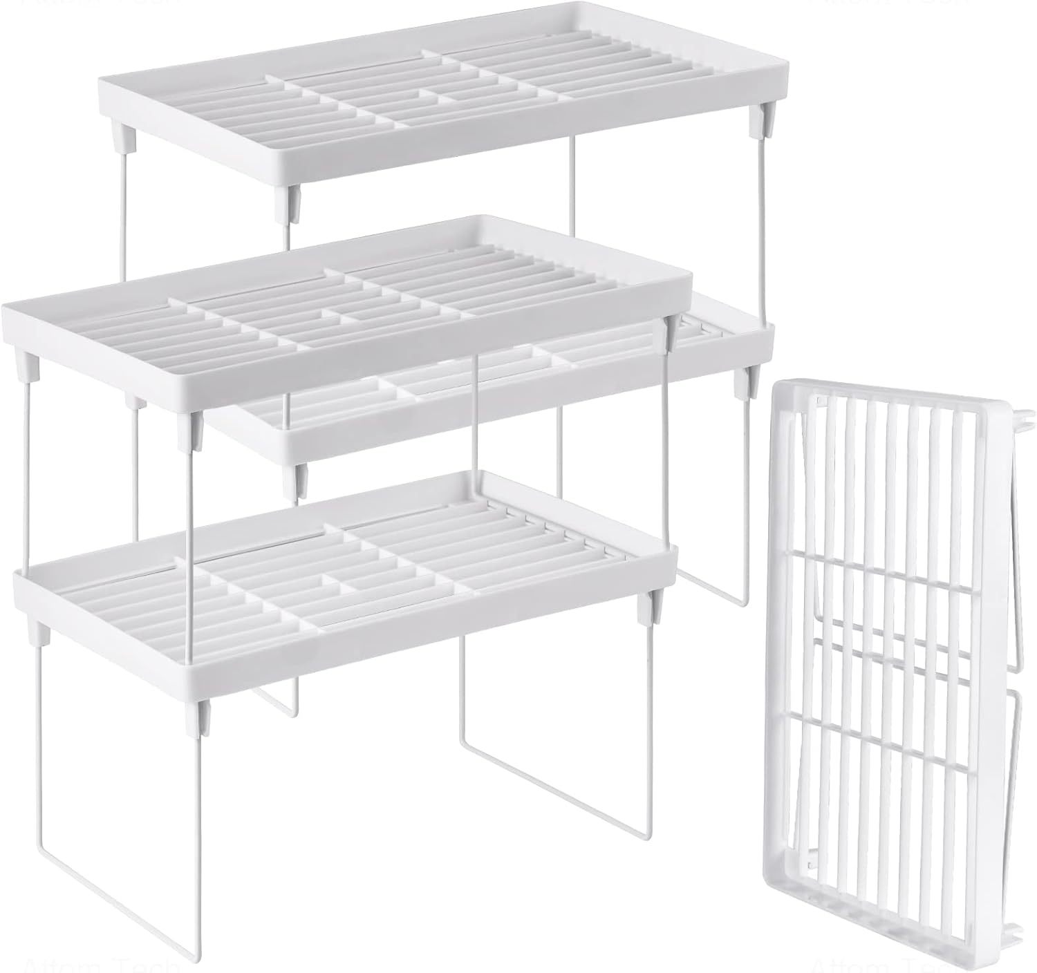   4 pack stackable kitchen storage shelves foldable open storage organizer   high quality pp metal rust proof expandable for cupboard counter no electricity needed details 0