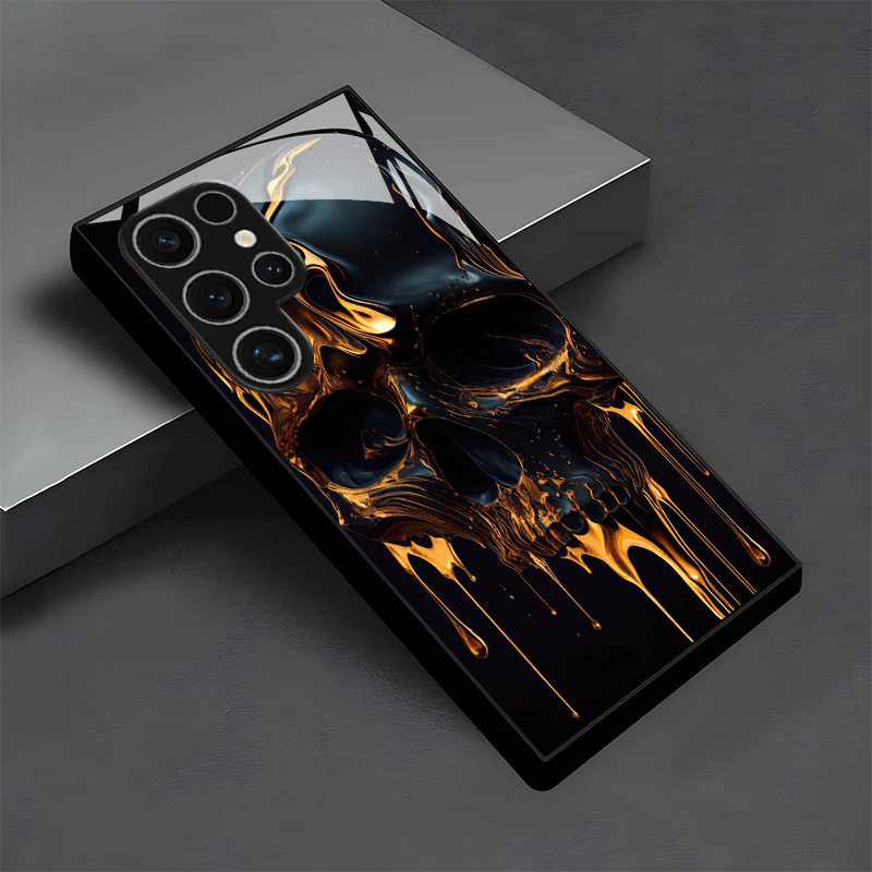 TEMU Phone Case: Creative Black And Golden Pattern Hd Full-coverage Premium Drop-proof Glass Protective Case, Suitable For S23/s23 Pro/s23+/s23