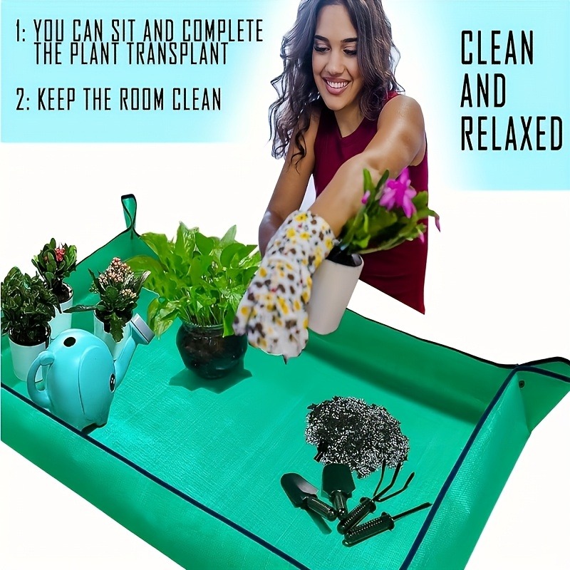 large plant   mat foldable heavy duty pe gardening tray for indoor outdoor soil control easy to clean for soil mixing and  ing green