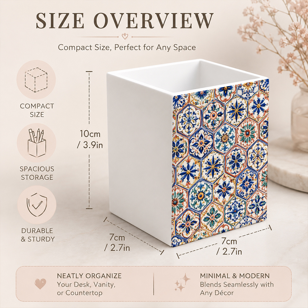TEMU Organisateur de rangement 1 pièce à carreaux floraux vintage, convient pour pinceaux de maquillage, stylos, porte-ustensiles - Étagère de bureau