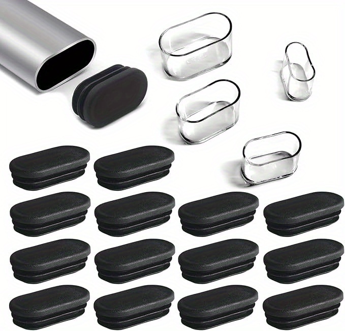 10 20pcs oval chair leg caps black rubber end covers with transparent windows non electric pipe end caps for table and desk feet protection details 1