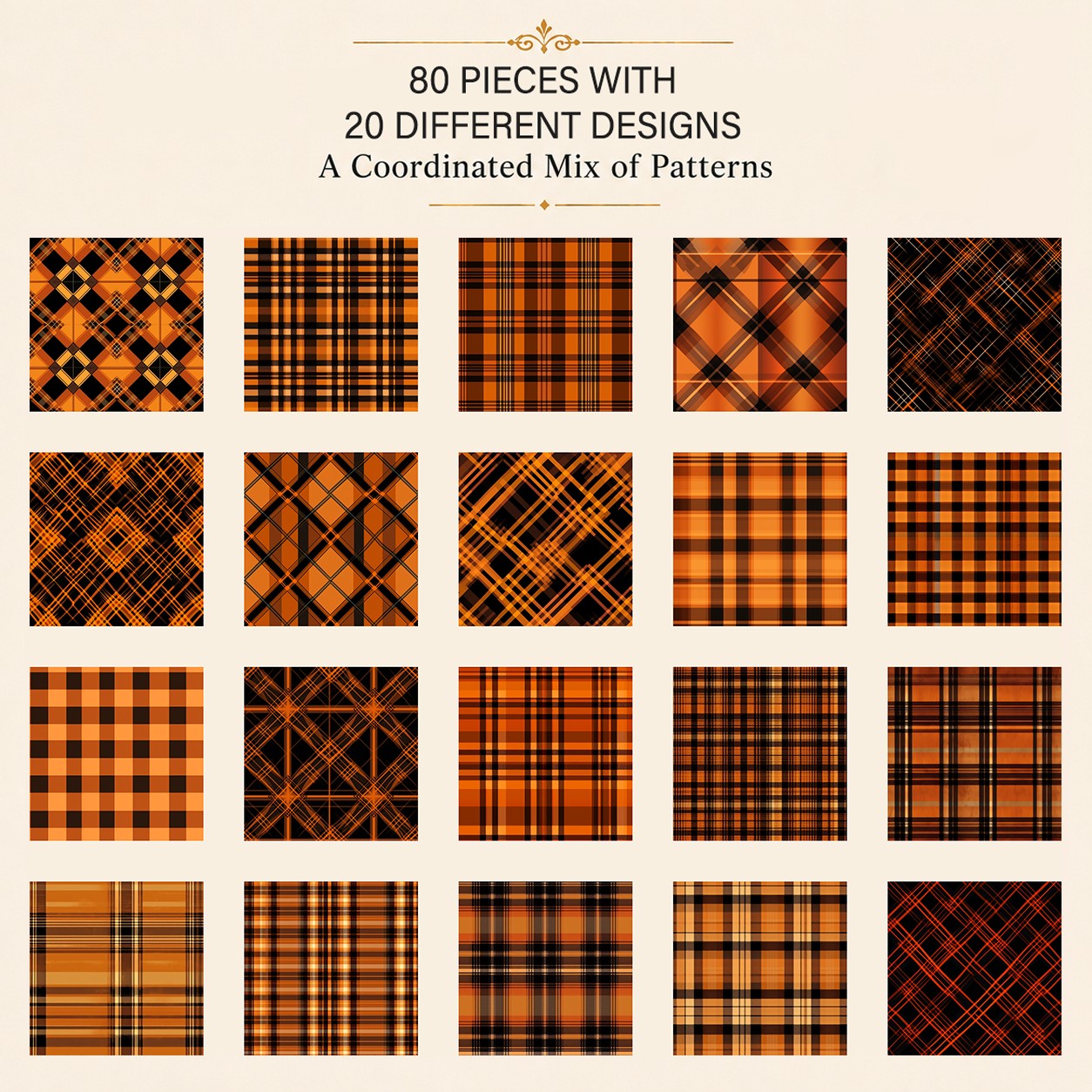 TEMU 80pcs 5"x5" Orange Vintage Autumn Plaid Fabric Squares With Serrated Edges Suitable For Tote Bags, Coasters, Crafts - No Cutting Required,