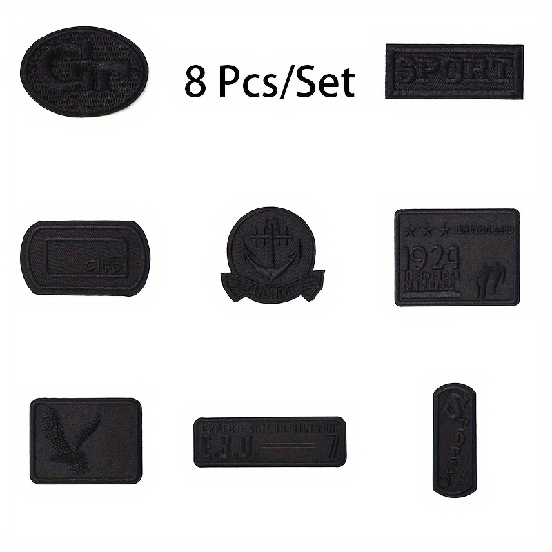 TEMU 8pcs Black Self-adhesive Patches, Seamless Fabric Repair Stickers With Intricate Designs For Jackets, Clothing & Accessories - Easy Application,