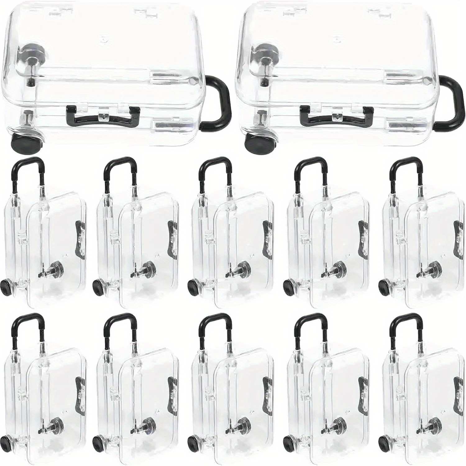 mini luggage plastic transparent cube travel suitcase candy and jewelry display set with wheels wedding bride gift packaging box suitable for parties wedding candy box black Product details 3