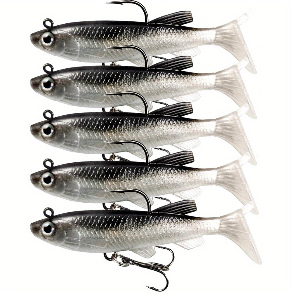 TEMU Soft Fishing Lures Shad Minnow Swimbaits, Pre-rigged Jig Heads Paddle Tail Swim Baits For Bass, Trout, Walleye, Crappie, Sinking Jigs Bait For , Fishing Gifts For Men