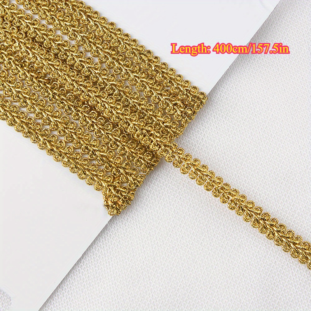 TEMU Adorno de encaje trenzado metálico dorado para costura, encaje trenzado centípedo de 1 cm/0.39 pulgadas de ancho, adorno decorativo para