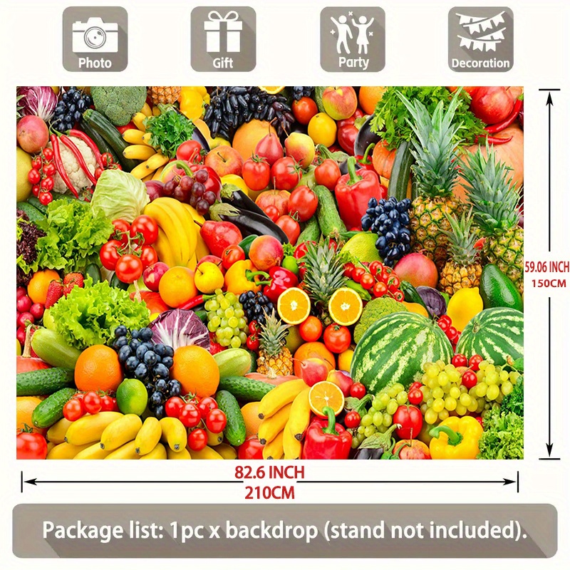 TEMU 1pc Of Fabric Backdrop Featuring Assorted Fruits, Ideal For Market Theme. Perfect For Showcasing Fresh Produce And Promoting Healthy