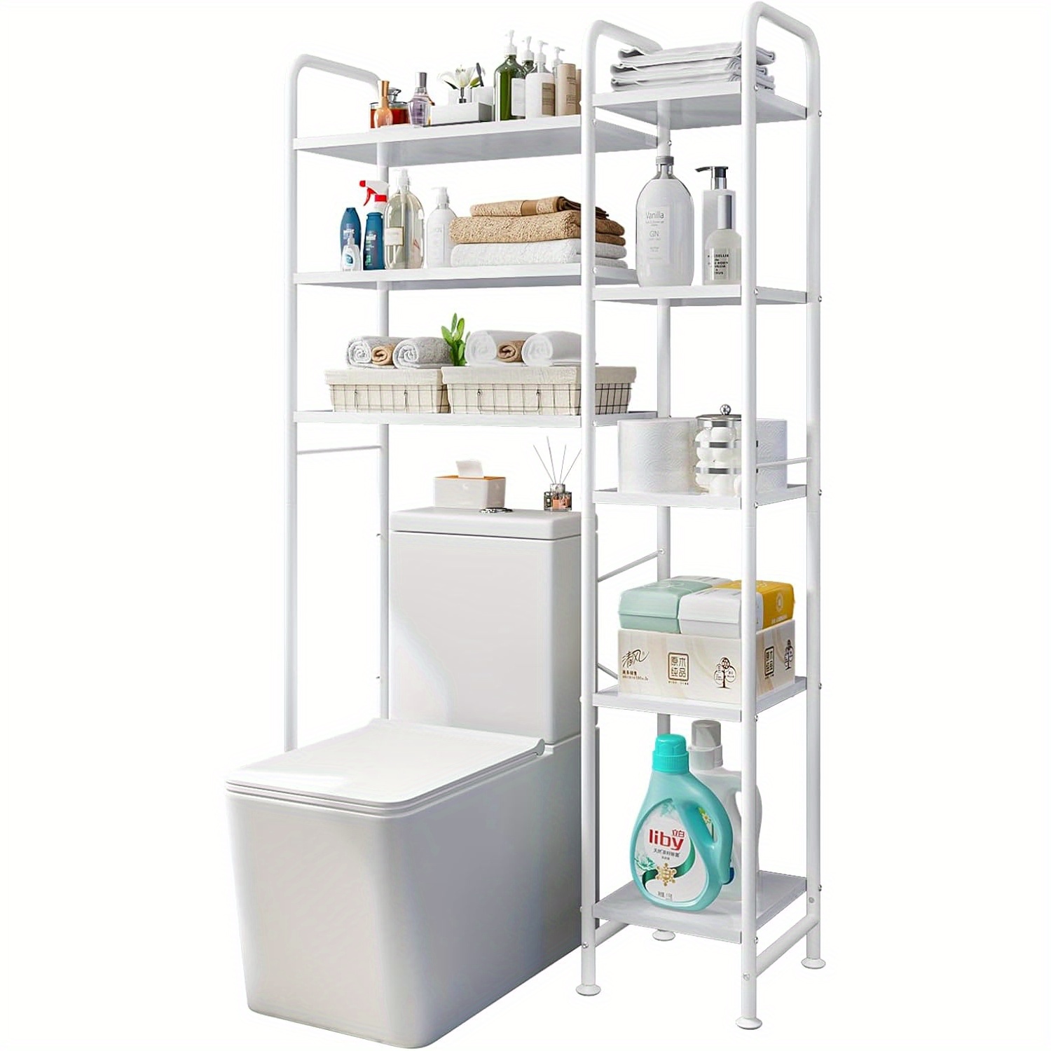 TEMU Freestanding Over The Toilet Storage Shelf | Space-saving Multifunctional Rack In, Artificial Board Material, By Suoernuo