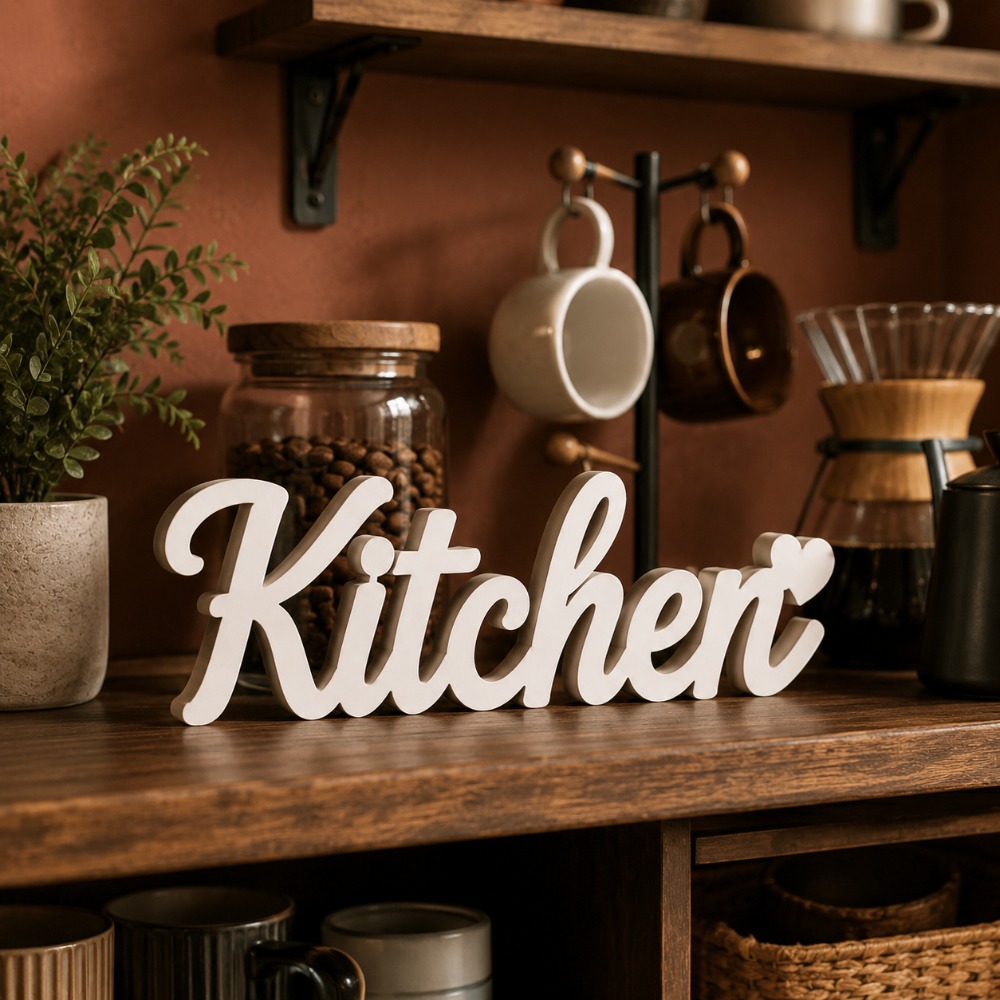 TEMU Panneau Décoratif de Comptoir de Cuisine, Lettre de Cuisine Autoportante en PVC pour Bar à Café, Étagère, Plan de Travail, Salle à Manger &