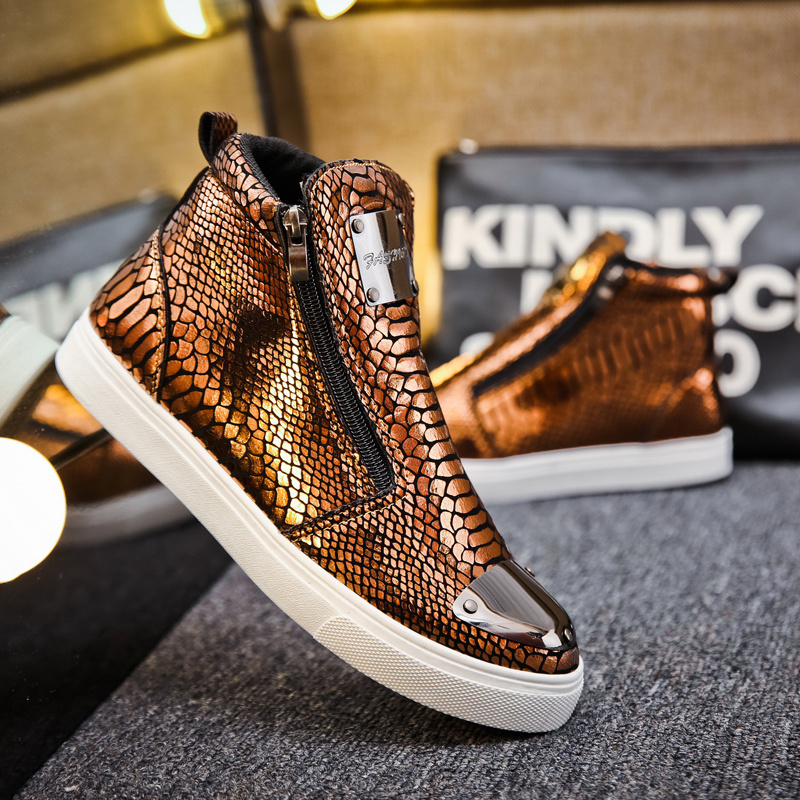high top skateboard sneakers stylish metallic with crocodile