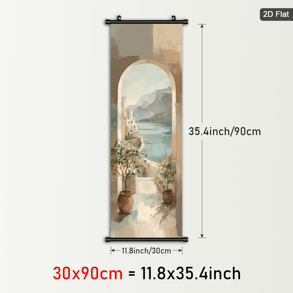 TEMU 2d Flat, 2d Flat, 1pc Framed Hanging Scroll Posters, Arched Window Wall Art, Mediterranean Scene Decor, Classic Plastic Scroll Painting, Retro