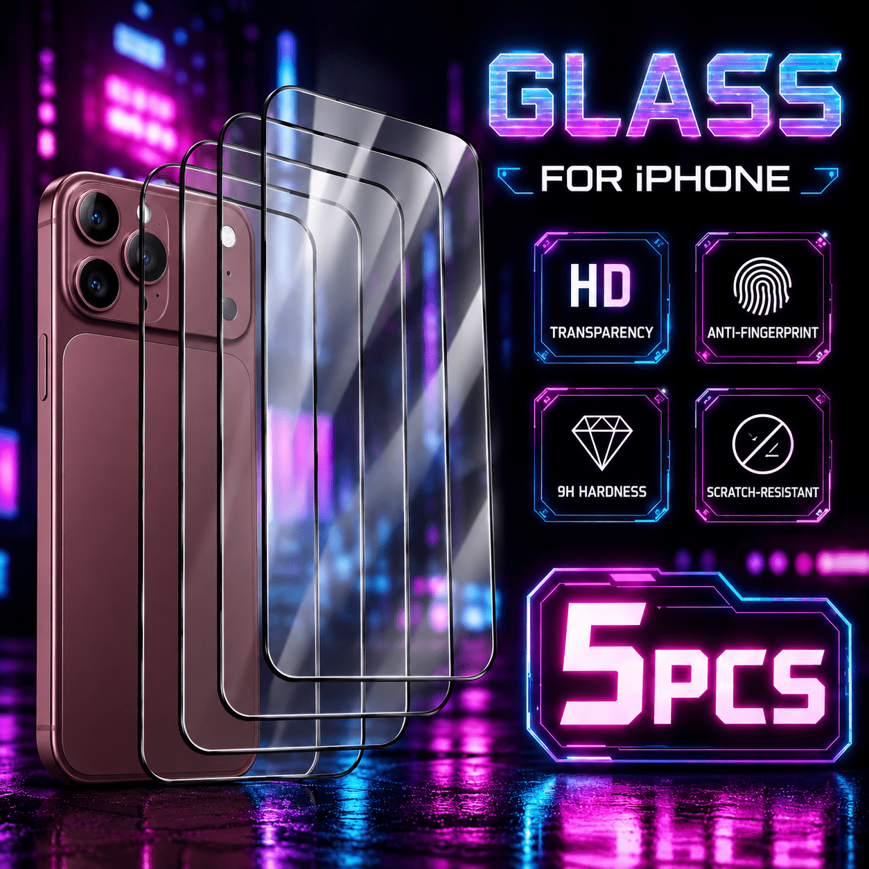Image of 5pcs Hd Transparent Full Coverage Tempered Glass Screen Protector Compatible With For Iphone 18 Pro 18 Pro Max 9h Hardness Scratch Resistant Anti-fingerprint Screen Protection Film