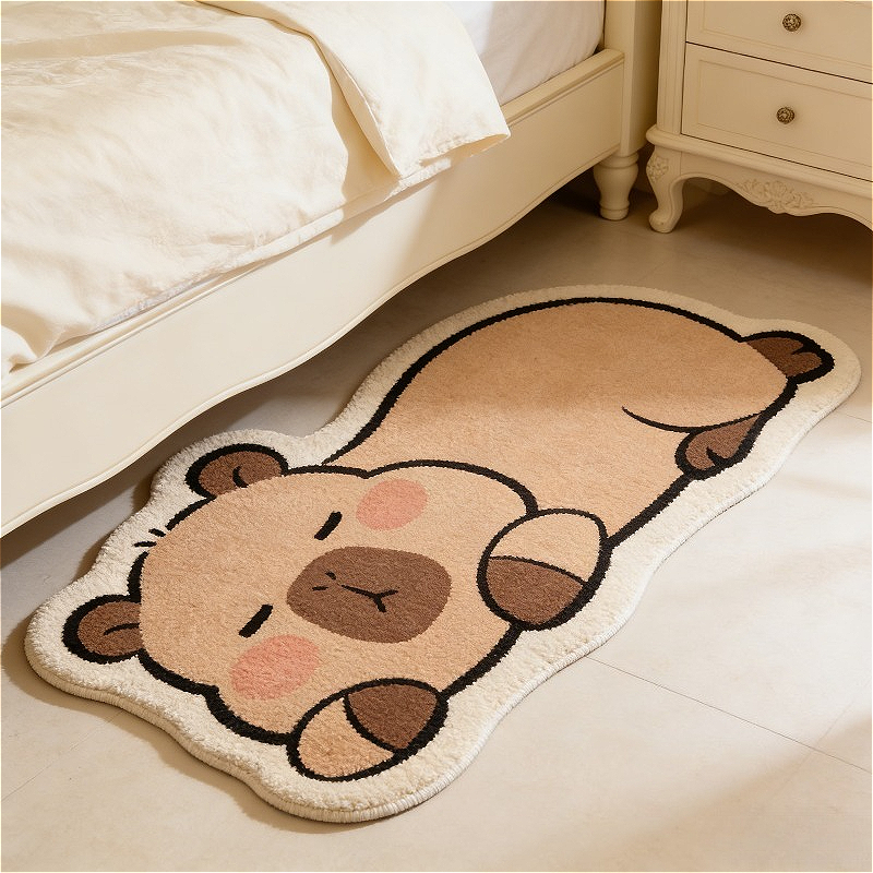 TEMU Faux Cashmere 800g And 9mm Cute Capybara Bedroom Bedside Plush Rug Cartoon Animal Sleeping Room Decoration Sofa Mat Brown Series Rest Room Study