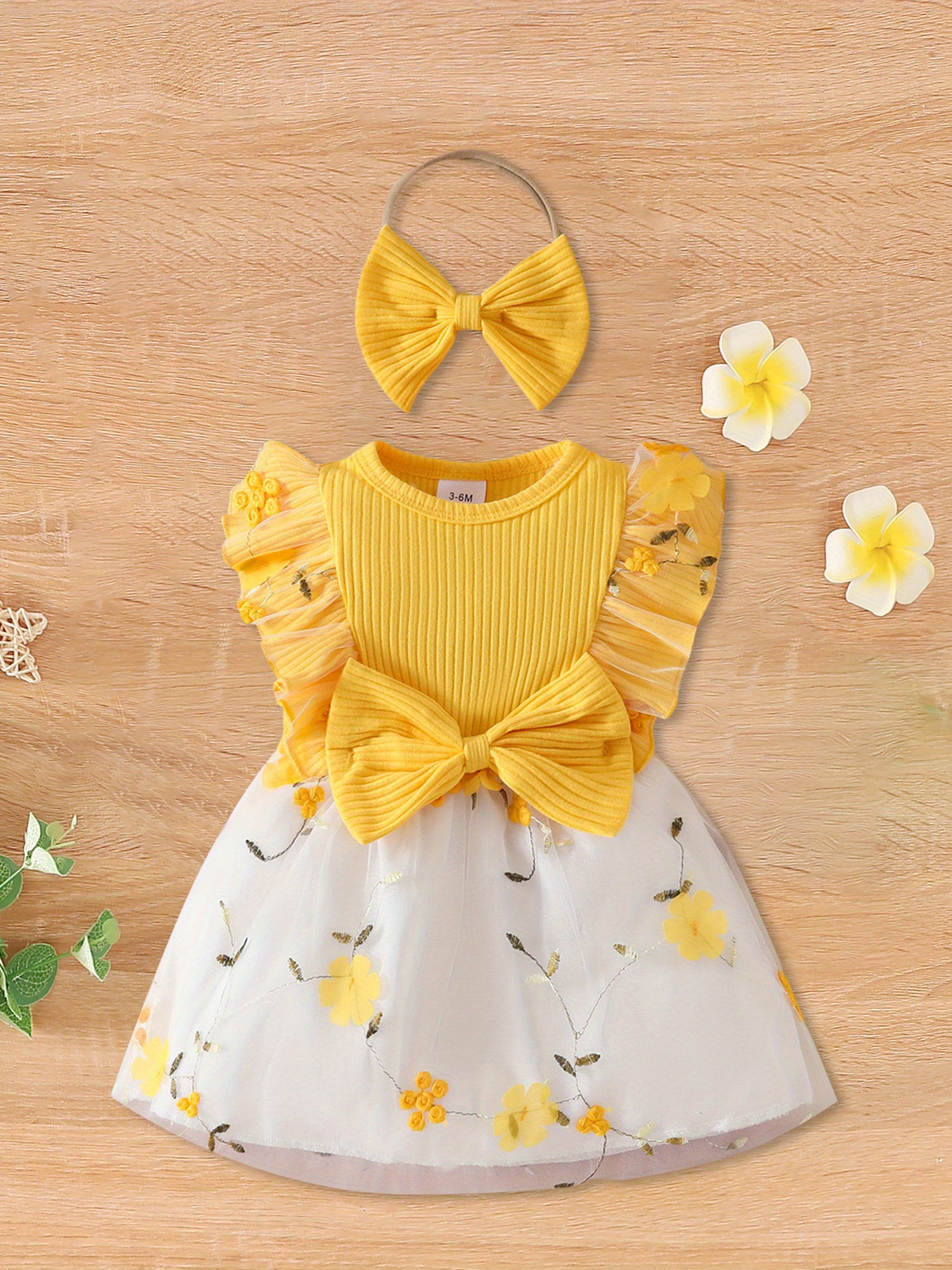 Robe Bébé Fille Jaune Brodée - Taille 0-3 Mois - Marque Rock A By Baby - Neuf Avec étiquettes