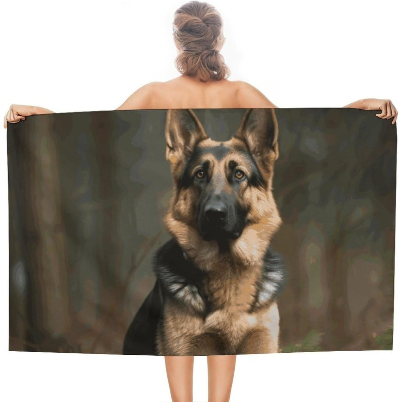 

Quick-dry, Sand-free German Shepherd Beach Towel - Soft & Absorbent Polyester, Lightweight 28x55" - Travel, Pool, Swimming, And Kitchen Use