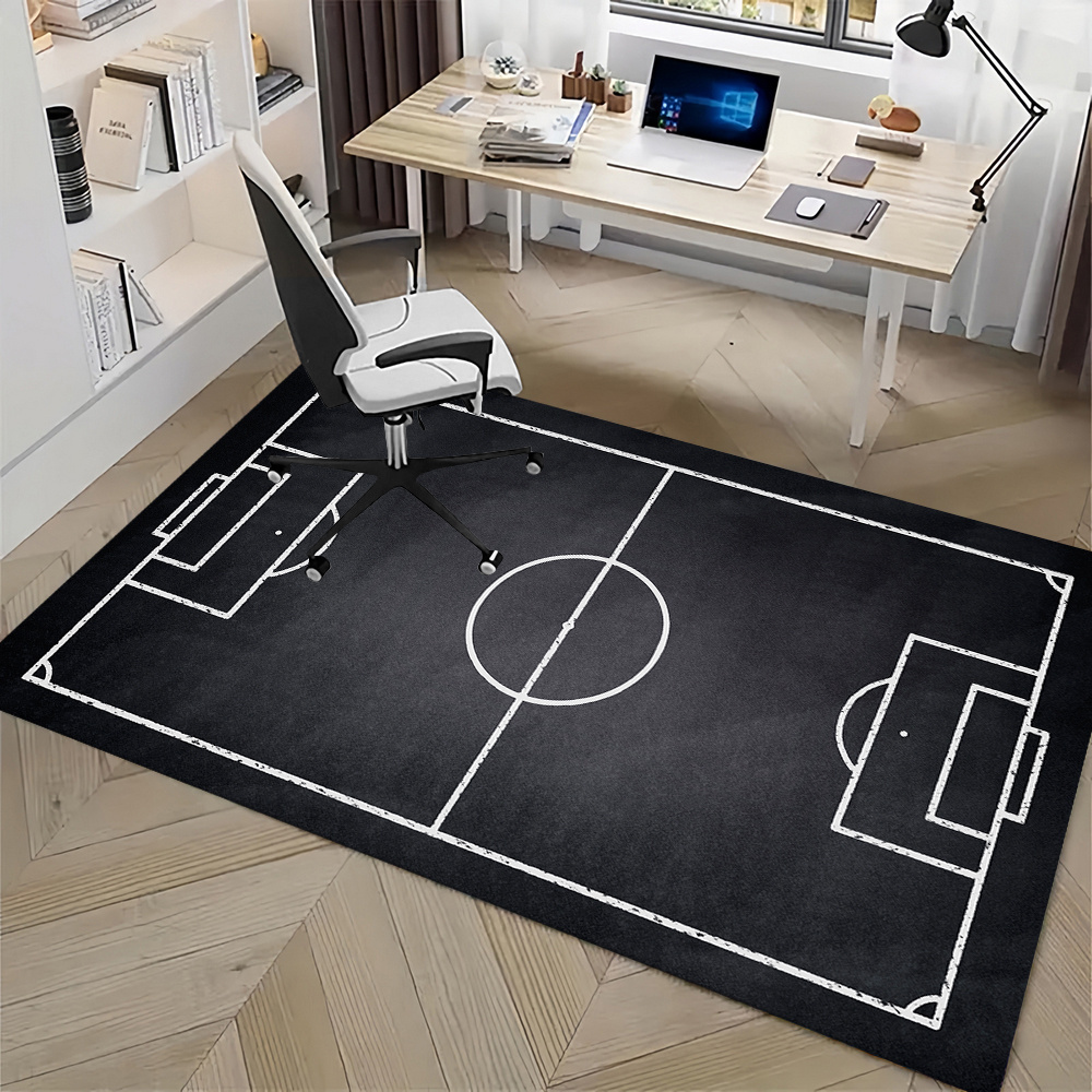 modern black football field   mat minimalist style 100 polyester machine washable suitable for bedroom office living room entrance game area chair cushion holiday gift home decoration anti slip mat