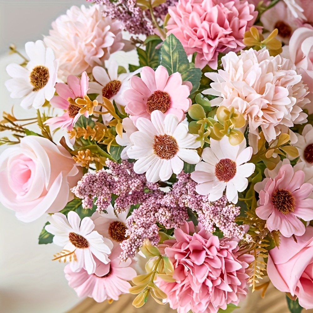 1pc Elegant Peony and Rose Simulation Flower Set, Embellished with Hydrangeas - Rich Light Pink Bouquet, No Vase Needed, Perfect for Home, Living Room, Holiday, Wedding and Engagement Decoration