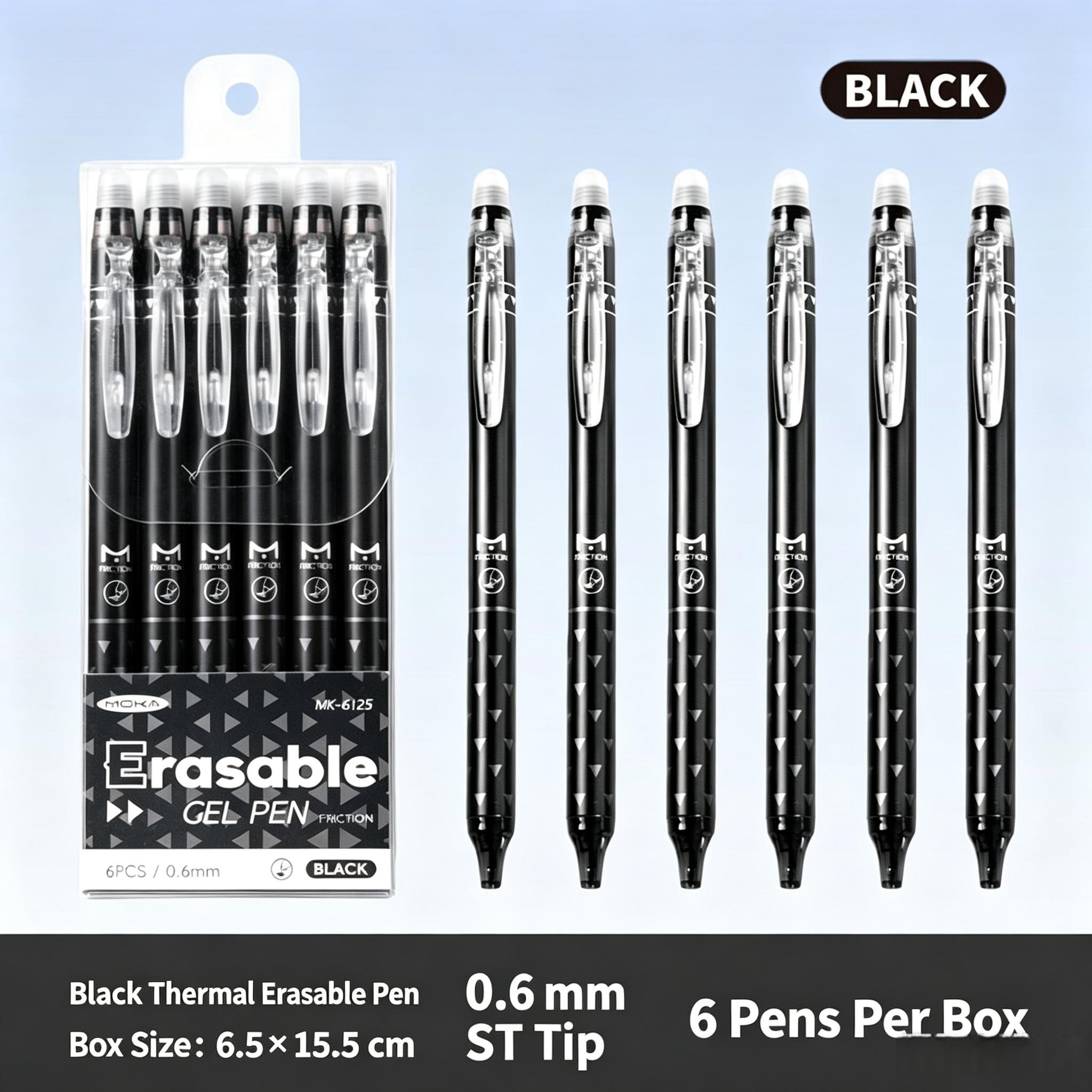 TEMU 6pcs Easy Erasable Neutral Pen Set, Blue And Black Refills, Built-in Eraser, Quick-dry St Nib, Smooth Writing, Exam Practice Pen, Study