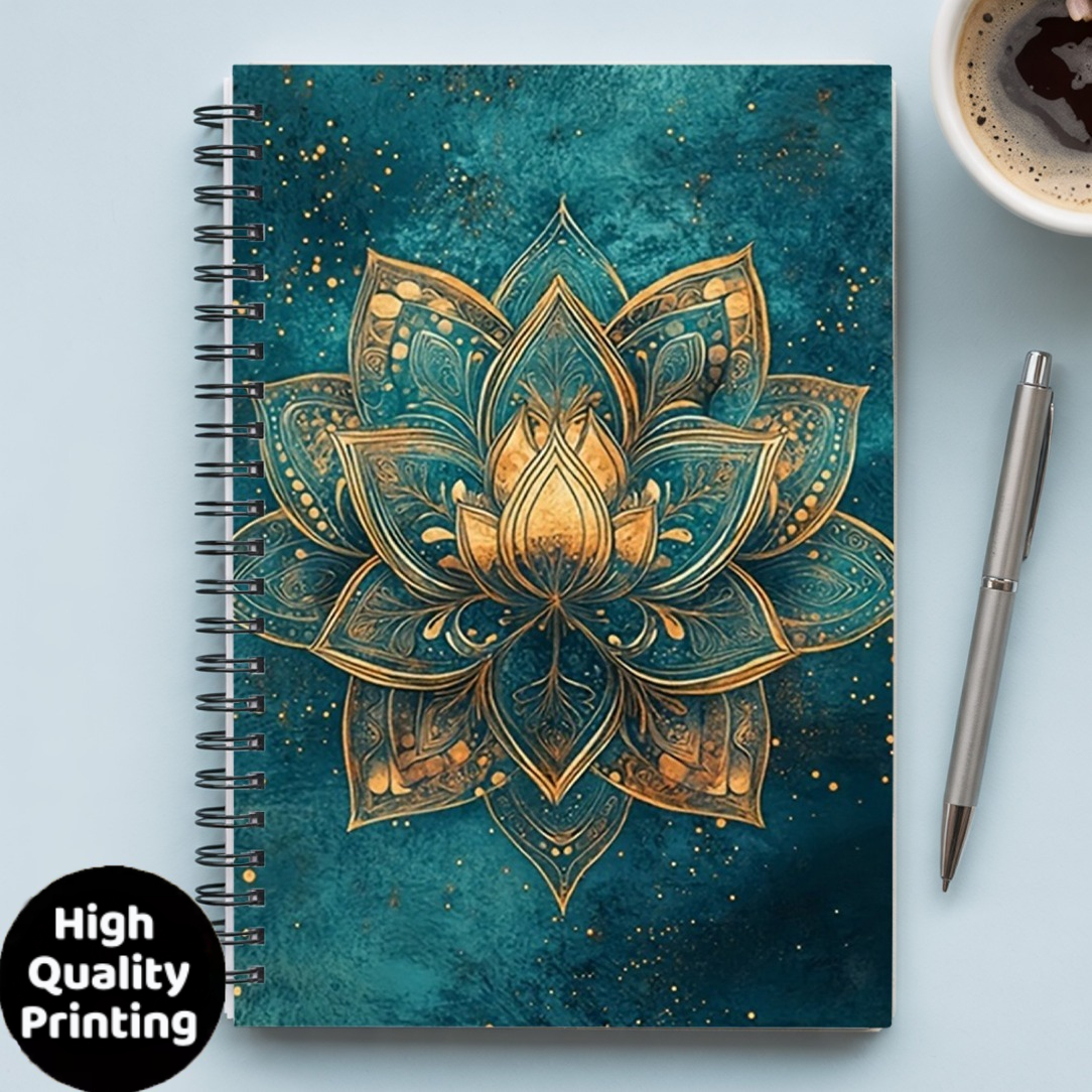 TEMU For Lotus Theme Notebook - A5 Spiral Bound Journal With Elegant Horizontal Line Paper & Gloss Cover Suitable For Diary, Meditation, Yoga