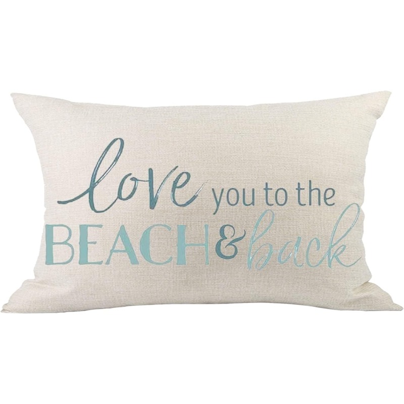 TEMU 2d Flat - 1pc Of 2d Flat Print, Decorative Throw Pillow Cover Featuring 'love You To The Beach & Back' In Blue, Perfect For Summer. Rectangular
