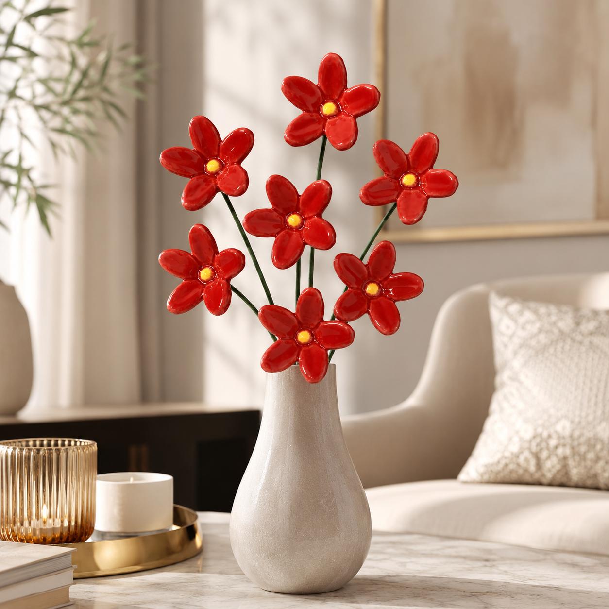 TEMU 7pcs Ceramic Hand-pinched Flowers, And Ceramic Flowers, Handcrafted Ceramic, , Eternal Ceramic Blossoms, Indoor/outdoor Home Decor, No