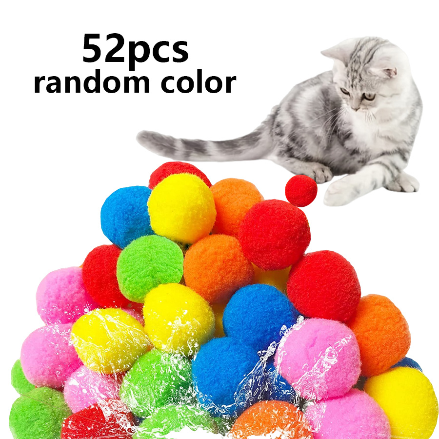 E-shop 52-102 Stück 3 cm bunte Plüsch-Katzenangel-Spielzeugbälle, langlebige Kauspielzeugbälle, Katzentrainings-Spielzeugbälle für Katzen-