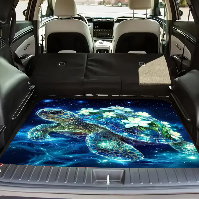 TEMU A Turtle For Lotus Print Polyester Trunk Mat - Soft, Durable, Non-slip, Machine Washable Cargo Mat For Suvs And Cars, Easy To Clean Interior Mat, Stylish To Keep The Interior