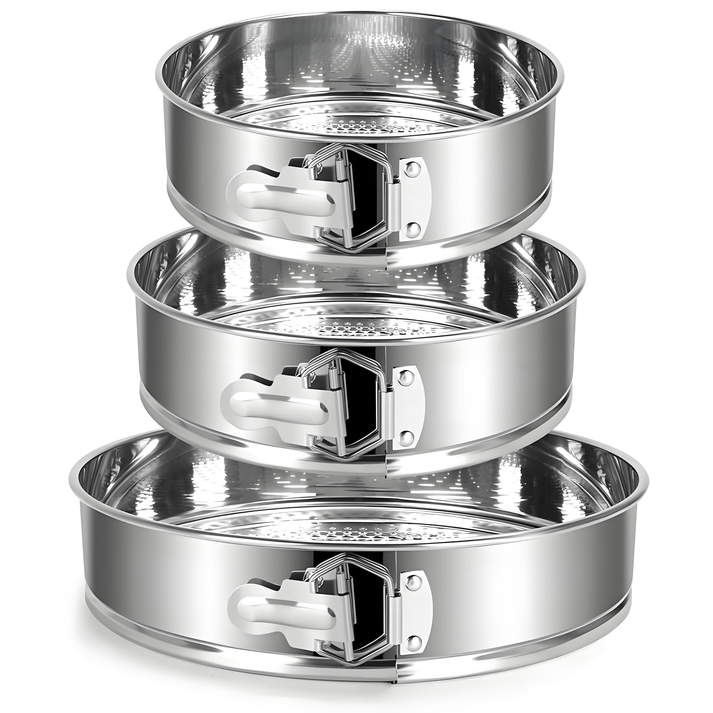 Image of 3pcs 304 Stainless Steel Cake Pans - High-quality 7-inch, 9-inch, And 10-inch Round Cheesecake Molds With Removable Bottoms, Leak-proof & Design