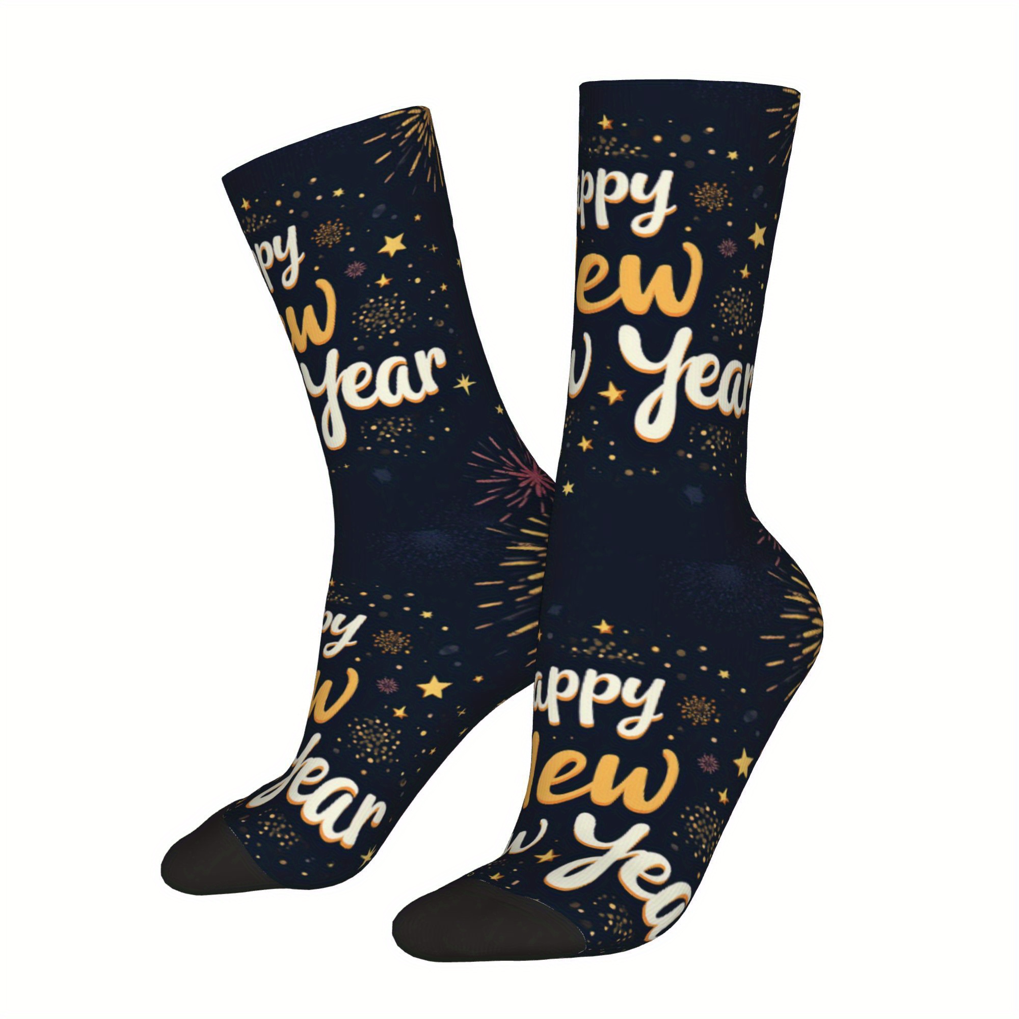 

Hip Hop Retro Fireworks Socks - Funny Novelty Crew, Seamless Design, Breathable Polyester , New Year, , Happy