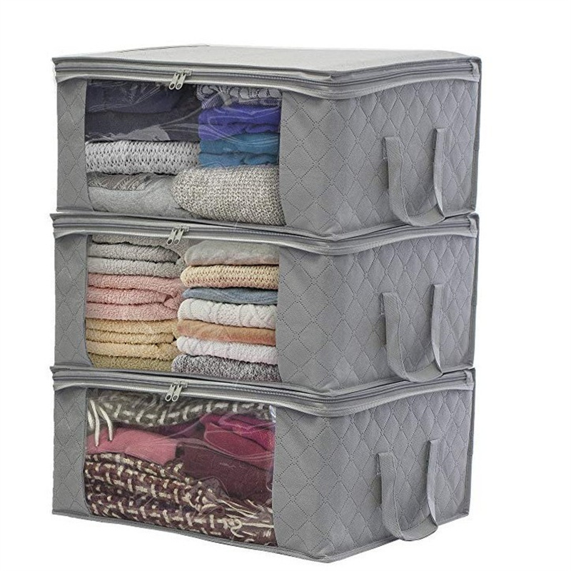 TEMU 3pcs Durable Foldable Storage Bag With Reinforced Handle, Sturdy Zipper, Clear Window For Quilts, Blankets, Bed Sheets, Under-bed Storage