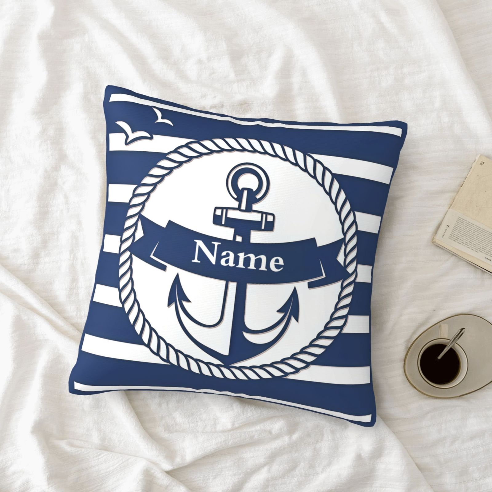 TEMU 1pc Customizable Text Or Name Pillowcase, Anchor Pattern Plush Pillowcase, Double-sided Printing, Suitable For Bedrooms, Living Rooms, Offices,