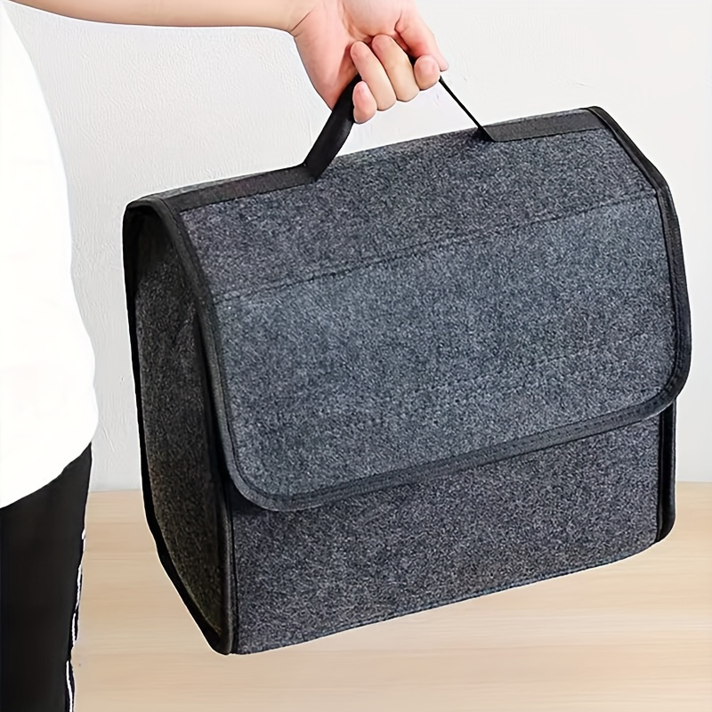 

1pc Foldable Felt Storage Box With Adjustable Shoulder Strap - Lightweight, Machine Washable, White Polyester - Ideal For Car Trunk Organization And Tool Storage, Trunk Storage Organizer