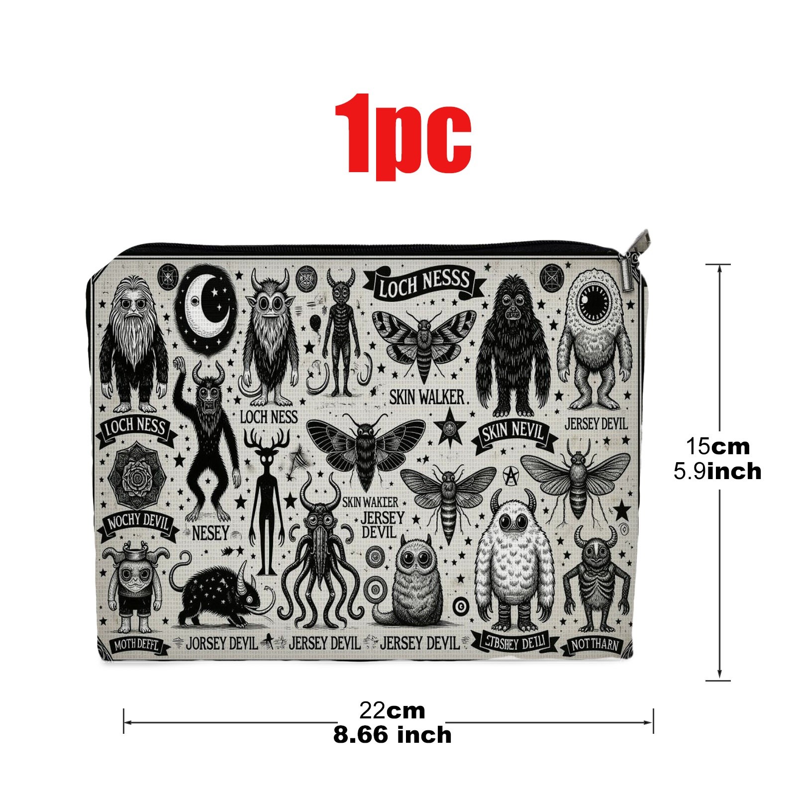 TEMU Vintage Gothic Cosmetic Bag Suitable For Travel & Daily Use - Spacious Polyester Toiletry Pouch With Illustrations, Portable Storage For, Gym,