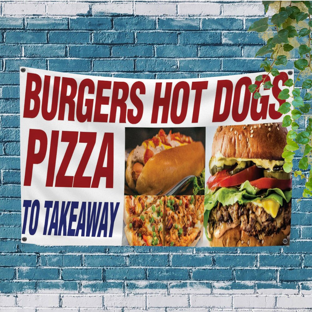 zdjęcie przedmiotu 1 szt. jednostronna   takeout z burgerami, hot   i pizzą - wykonana z wytrzymałego poliestru z wysokiej jakości oczkami, dostępna w różnych rozmiarach