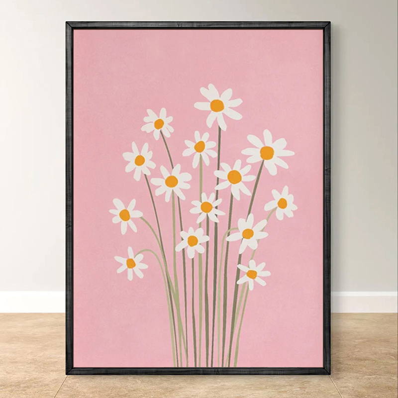 E-shop 2D Flat, 2D Flat, ., , Wandkunst für Babyszimmer mit Blumendrucken für Mädchen, Gänseblümchen-Druck für Babymädchenzimmer, Rosa Druck für