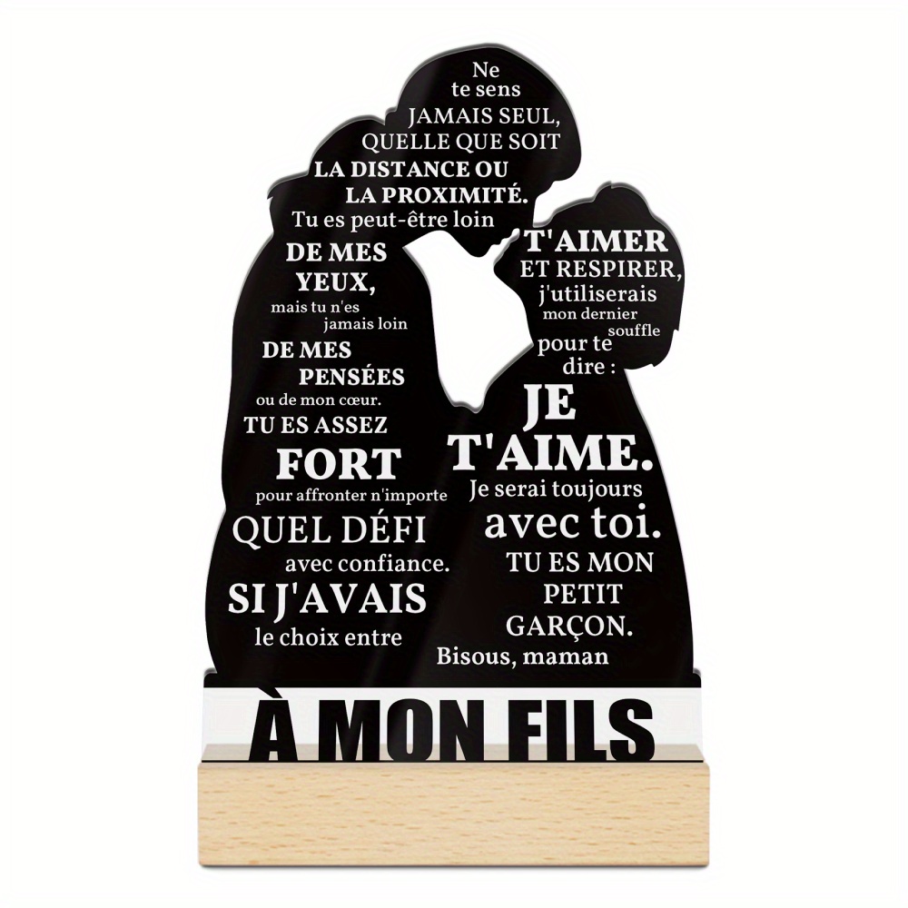 TEMU 2d Flat, Putuo Decor 1pc French Acrylic Sign With Wooden Base Table Decor, Decorative Plaque And Ornament, "to My Son, Never Feel Alone," Home