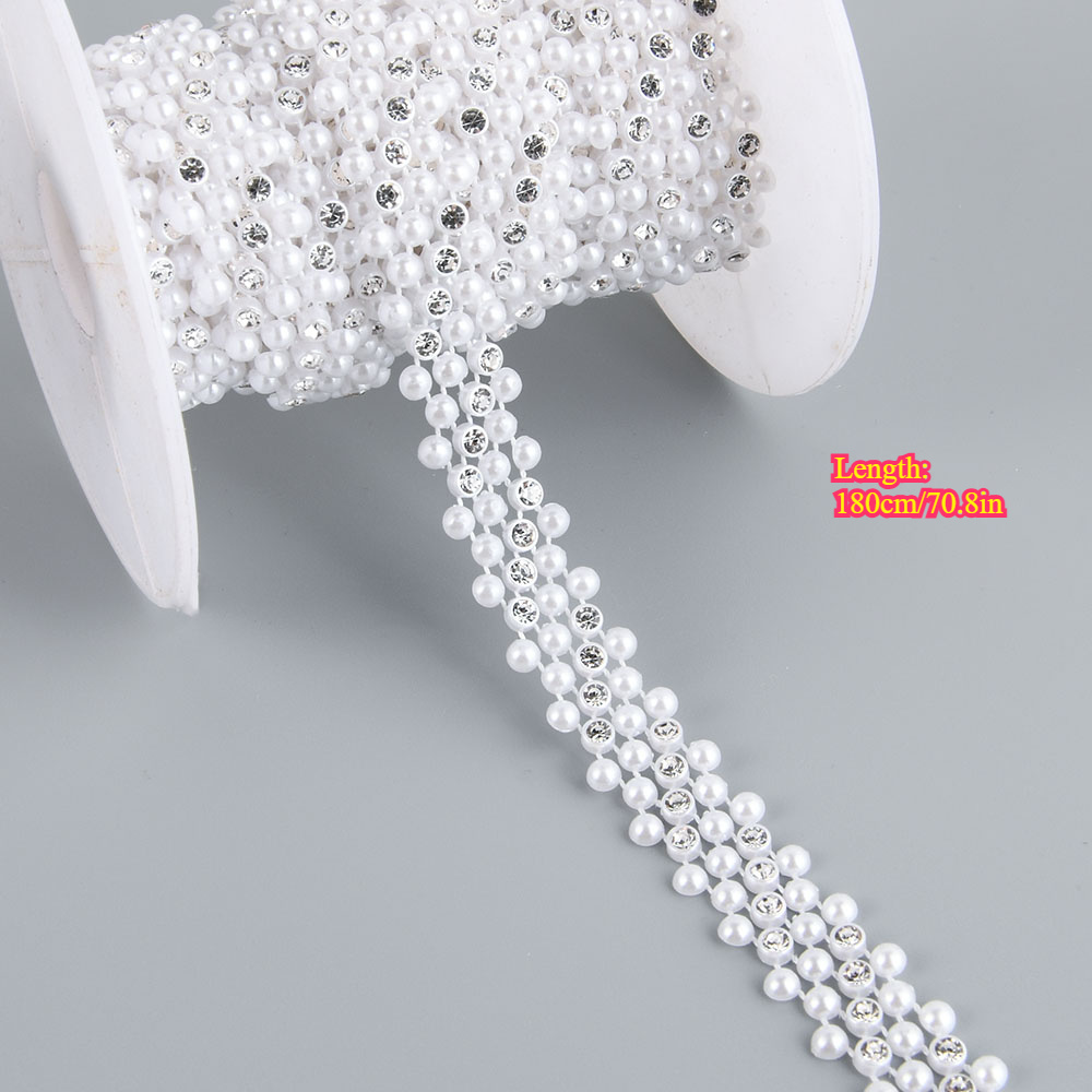 TEMU 1 pz a Catena con Perline e Strass in Plastica Larghezza 1,5 cm/0,59 pollici per Cucire Decorazione Abito da Sposa Matrimoni Feste Arredamento