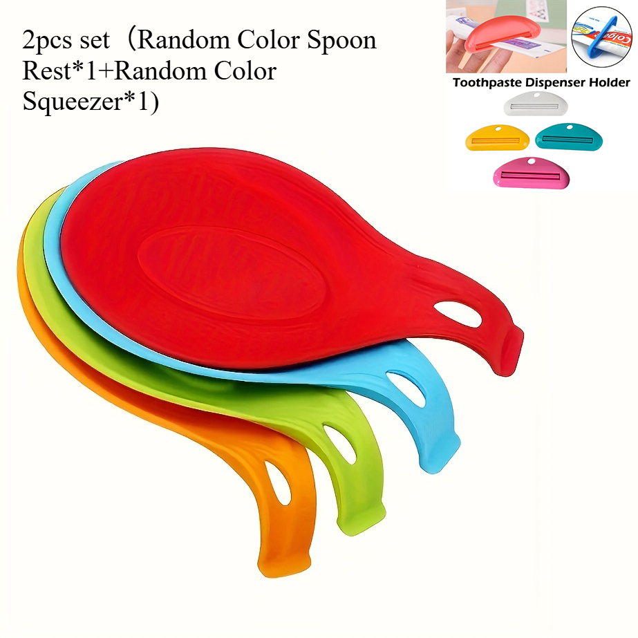 TEMU Juego de 2 piezas Reposacucharas de color aleatorio*1 + Exprimidor de tubo de pasta de dientes de plástico de color aleatorio*1) Multiusos, para