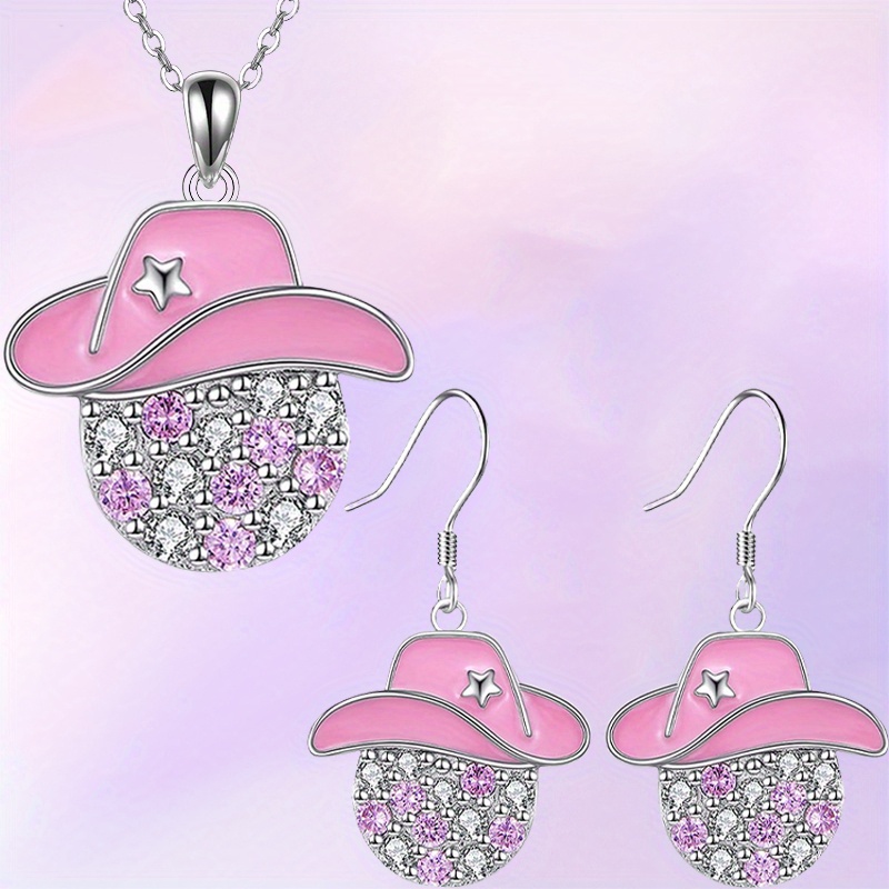 TEMU 3pcs Fashion Creative Disco Ball Cowboy Hat Pendant Necklace Earrings Thanksgiving Christmas New Year Gift To Give