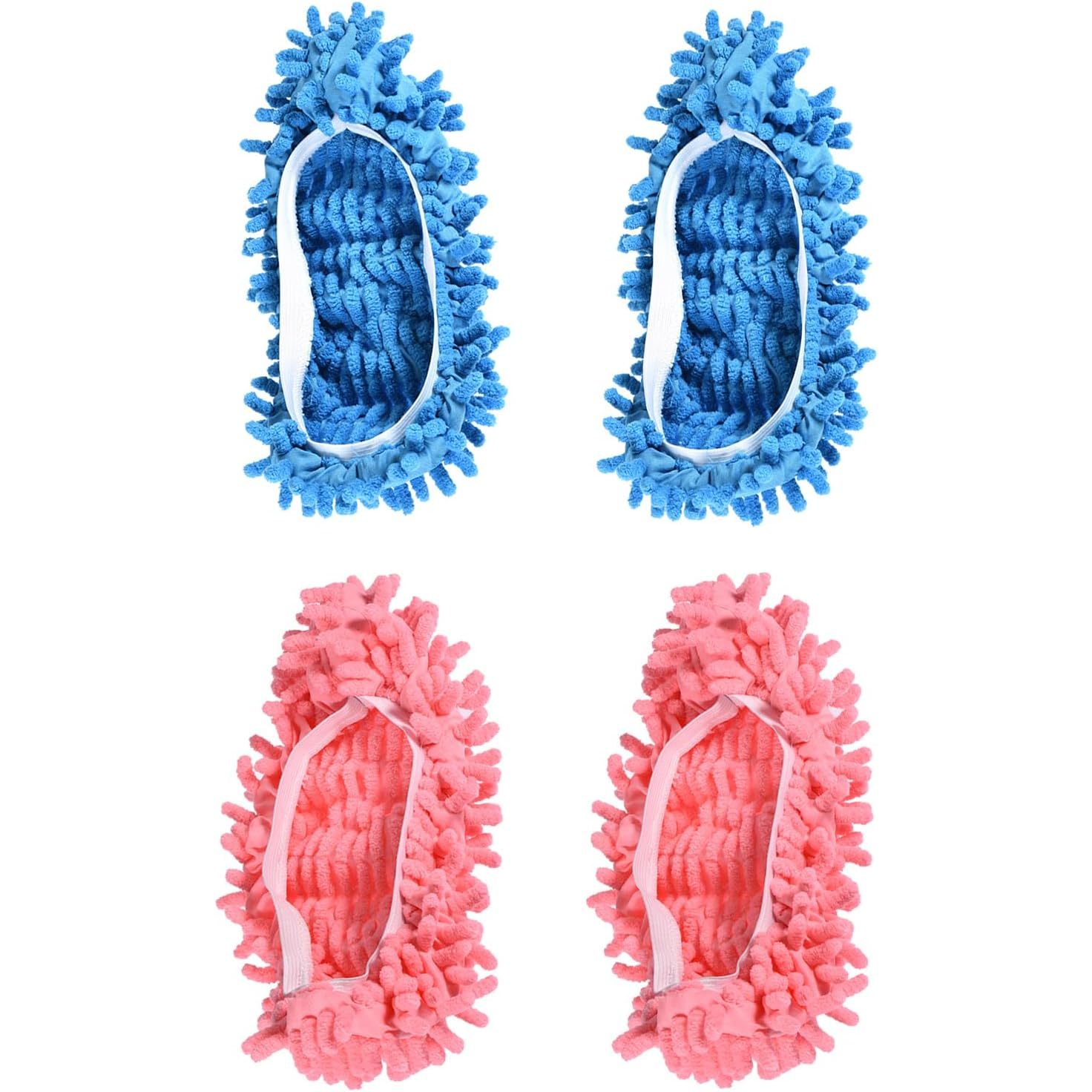 TEMU Lot de 4 Chaussons de vadrouille lavables en microfibre pour nettoyage de sol, couvre-chaussures en chenille, gants à pieds pour le nettoyage de
