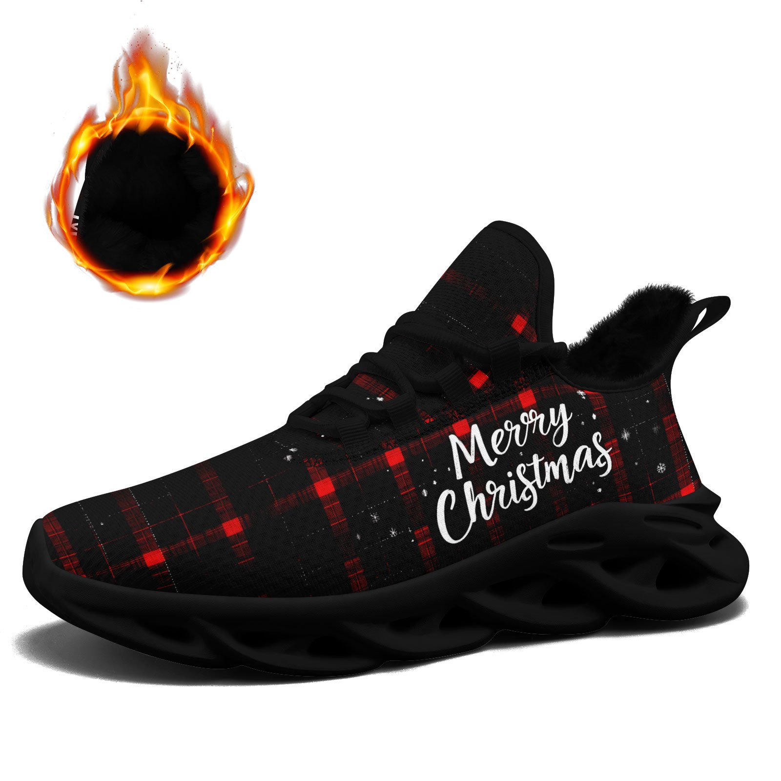 Men's Winter Warm Sneakers with Chunky Sole, Plaid Print