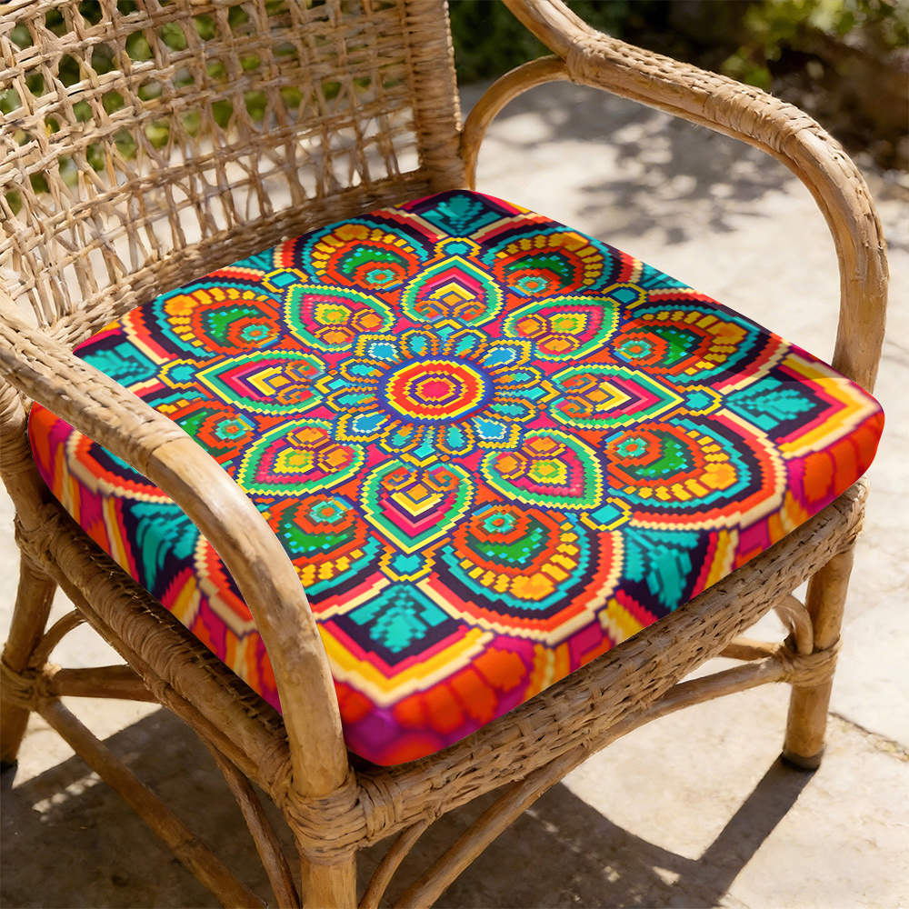 TEMU 1pc Colorful Patterns, Dreamlike Pattern Courtyard Chair Seat Cushion, Indoor And Outdoor Seat Cushions, Back Cushions, Size 19.7*17.7*1.57inch,