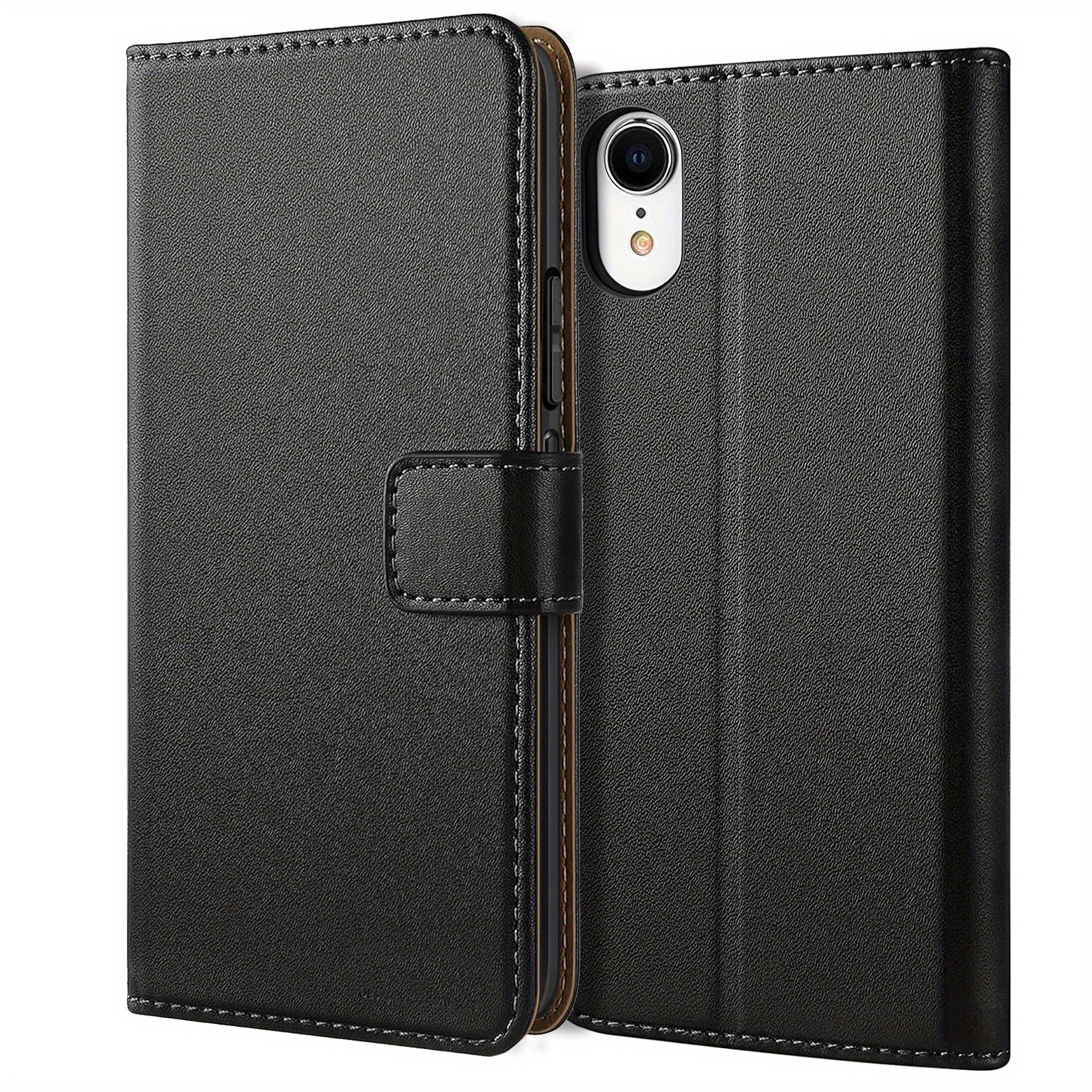 TEMU Phone Case - Black Faux Leather Flip Protective Phone Case Cover With Kickstand For Iphone Xr
