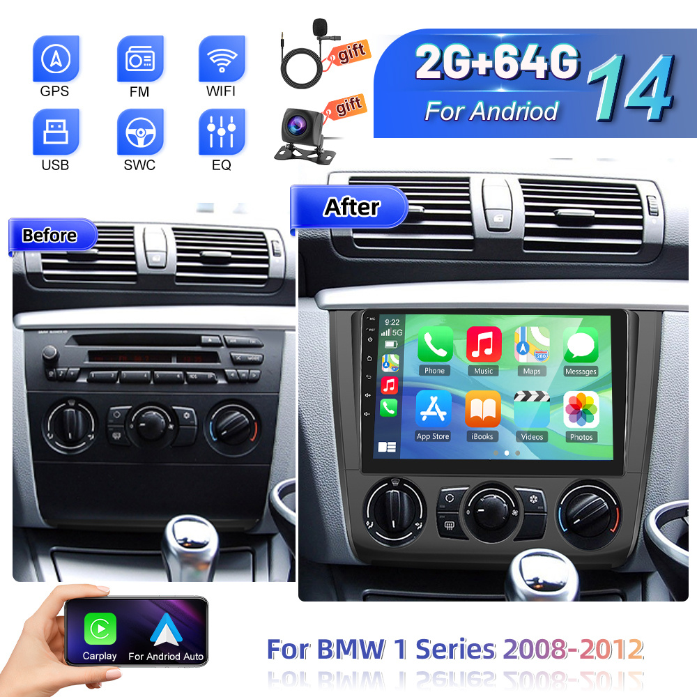 Image of [2+64g] 14 Car Stereo For 1 Series 2008-2012eo With & Car, 9 Inch Touchscreen Car Radio With Wifi Dsp Fm/rds Radio Swc+ Ahd Rear View Camera + Car Frame+mic
