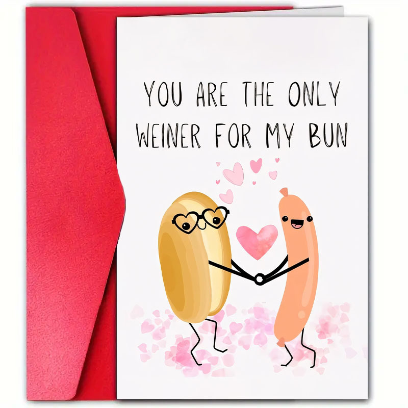 

High-quality 's Day Card With Envelope, 12cm*18cm - Humorous Bread Sausage Pattern, Husband, Wife, Him Or Her, Anniversary Greeting Card