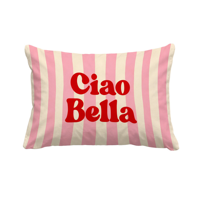 TEMU 2D Plat - 1pc Taie d'oreiller 2D Plat Rose et Blanche à Rayures Bella Italien, Décoration de Coussin de Canapé de Salon Style Cœur Girly, Housse