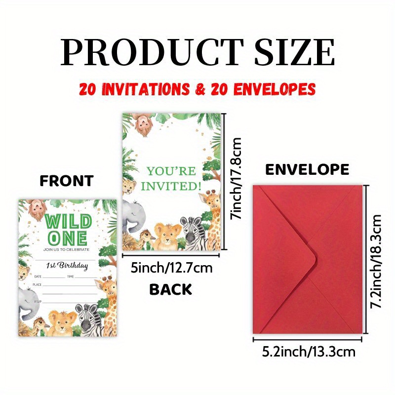 TEMU Invitation Set Including 20 Cards And 20 Envelopes, Featuring Jungle Animals For A Milestone Birthday Celebration. Ideal For Invites For , ,