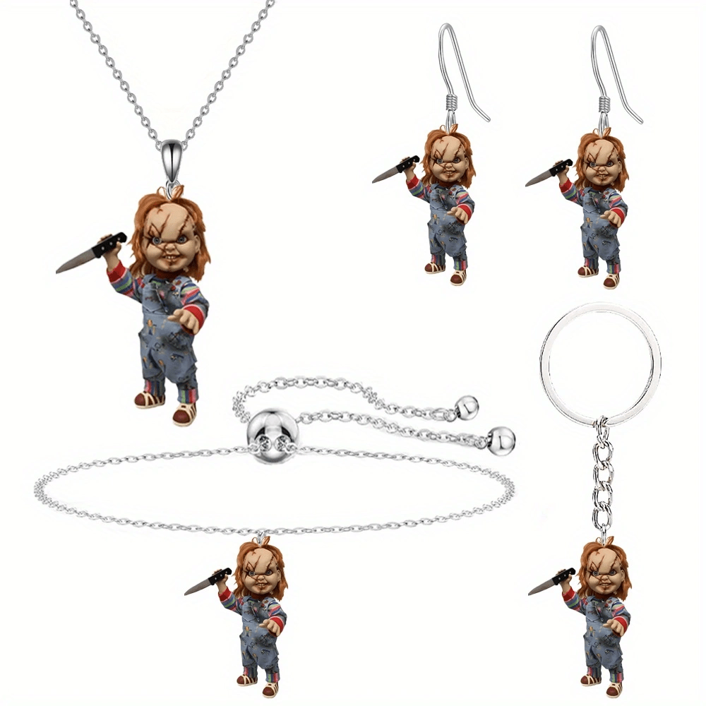 TEMU 5pcs Doll Jewelry Set Necklace Bracelet Key Chain Earrings Holiday Gift Jewelry Set 4 Sets
